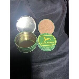 6 Pc JOHN‎ DEERE Metal Coasters w/Cork Bottoms & Collectible Storage Tin